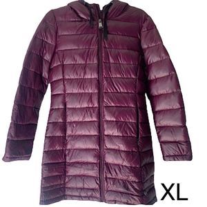 CALVIN KLEIN Women’s Wine Quilted Hooded Parka Sz XL